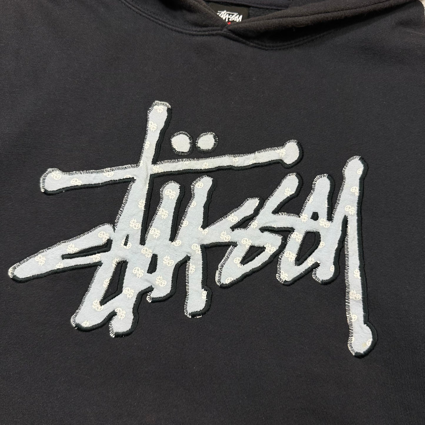Stussy 00’s Embroidered Appliqué Monogram Logo Boxy Hoodie - S/M