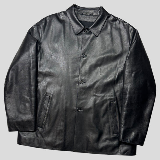 Prada Milano FW 1998 Runway Leather & Wool Lined Car Jacket - IT54