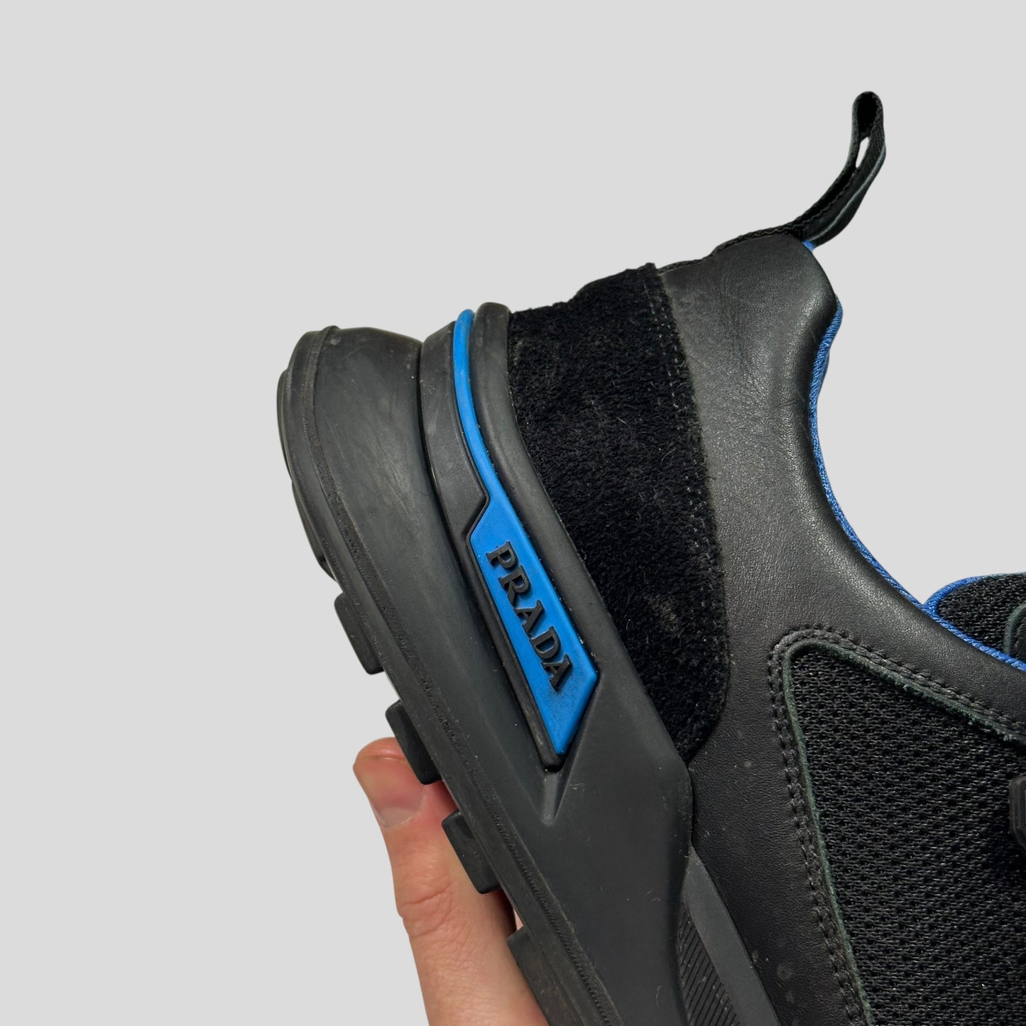 Prada 2018 Mechano Nero Voyage Rubber + Leather Logo Trainers - UK8.5/9