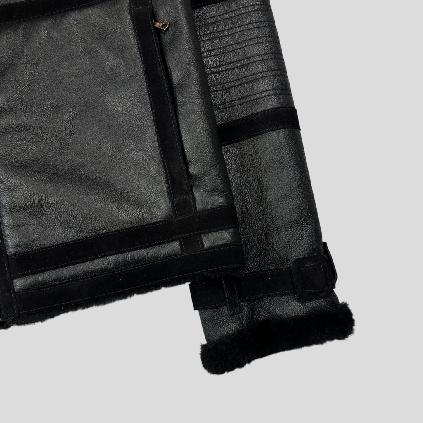 Neil Barrett Leather Lambskin Shearling Asymetrical Biker Jacket - S