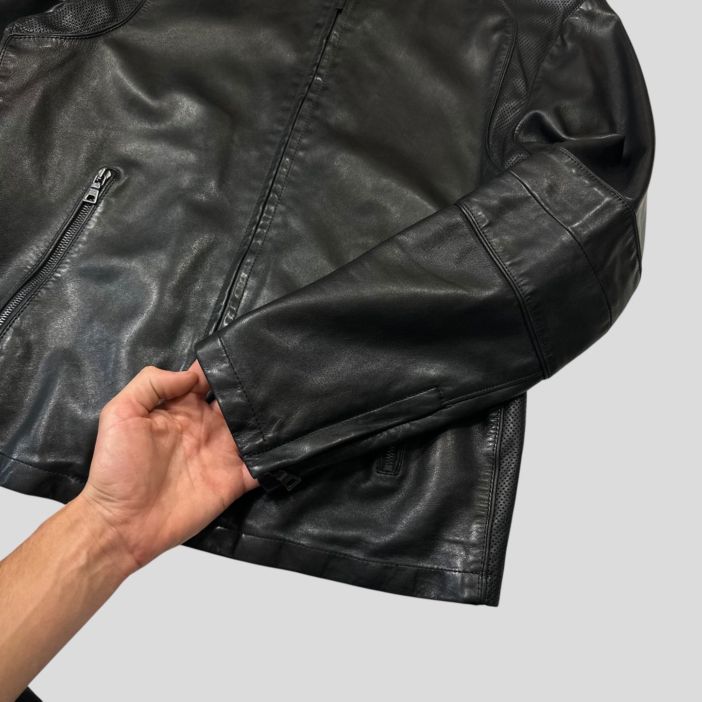 Prada Sport 2006 Leather Perforated Café Racer Logo Jacket - M