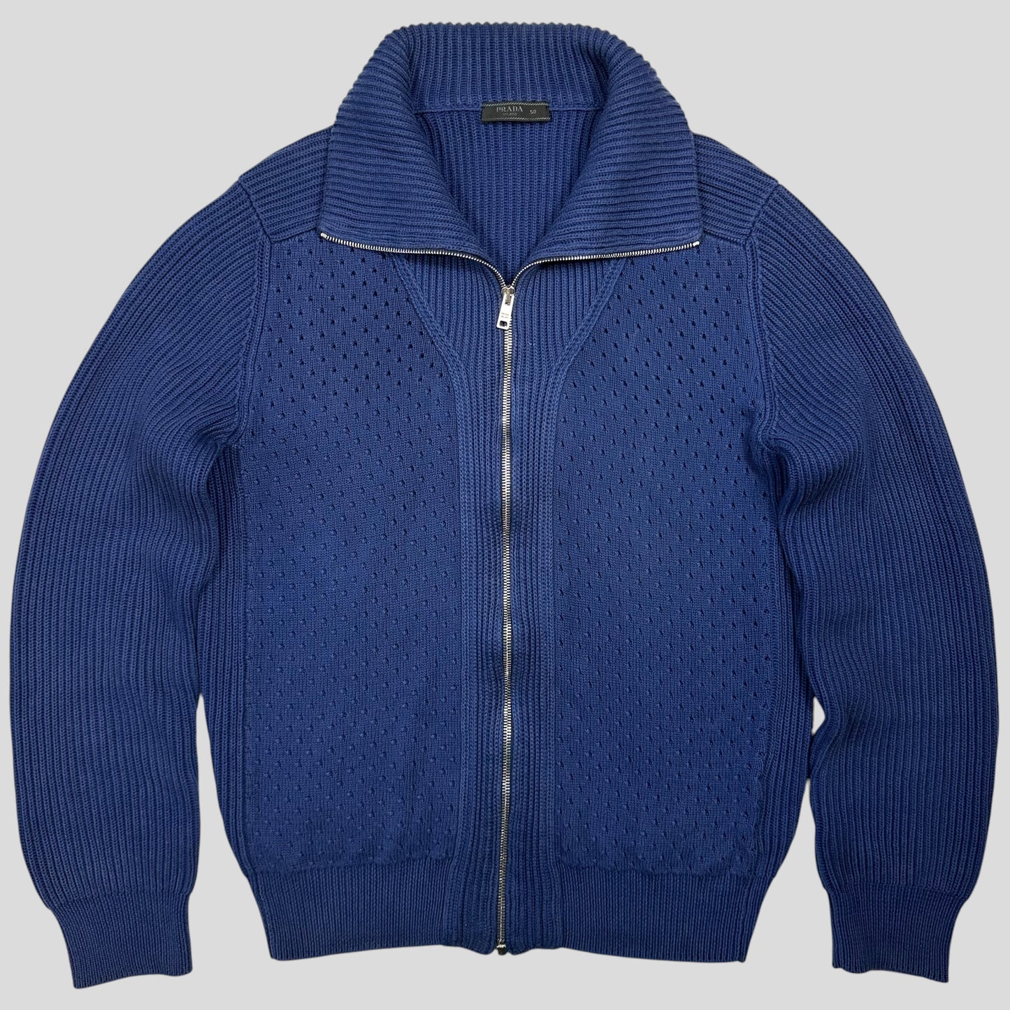 Prada Milano 2018 Perforated Heavy Cable Knit Cardigan Jacket - M