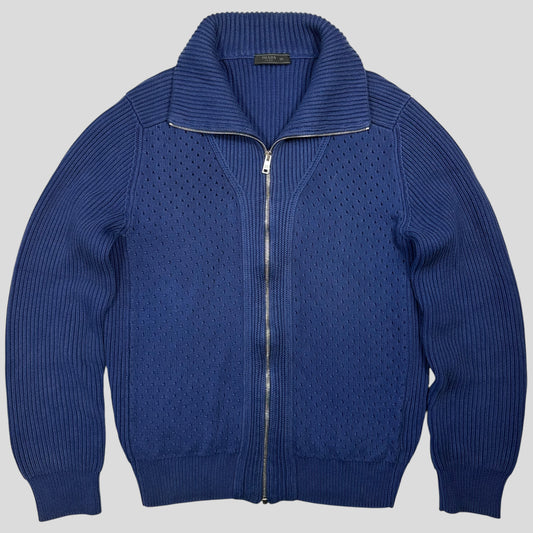 Prada Milano 2018 Perforated Heavy Cable Knit Cardigan Jacket - M