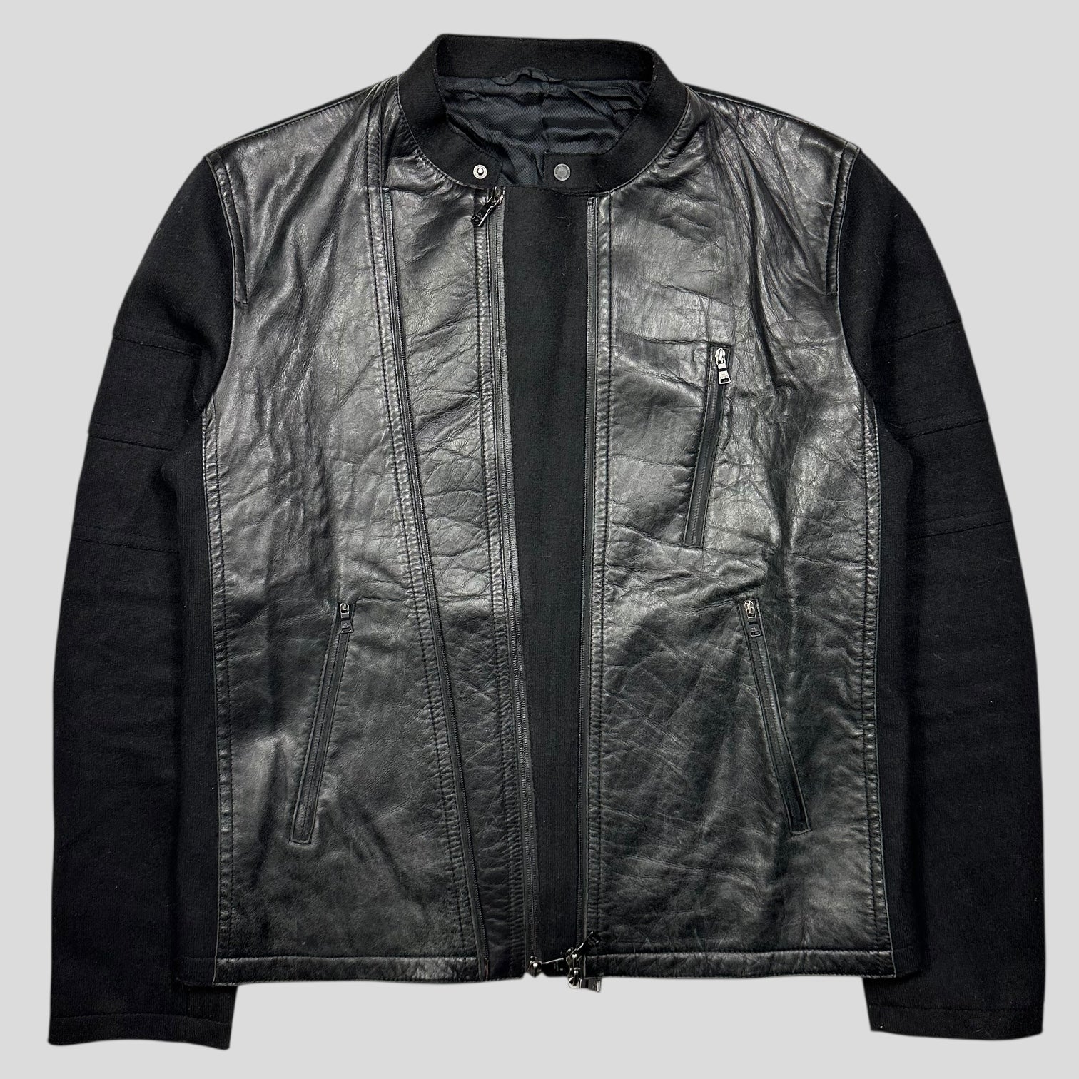 Neil Barrett 00's Leather + Wool Modular Zip Panelled Biker Jacket