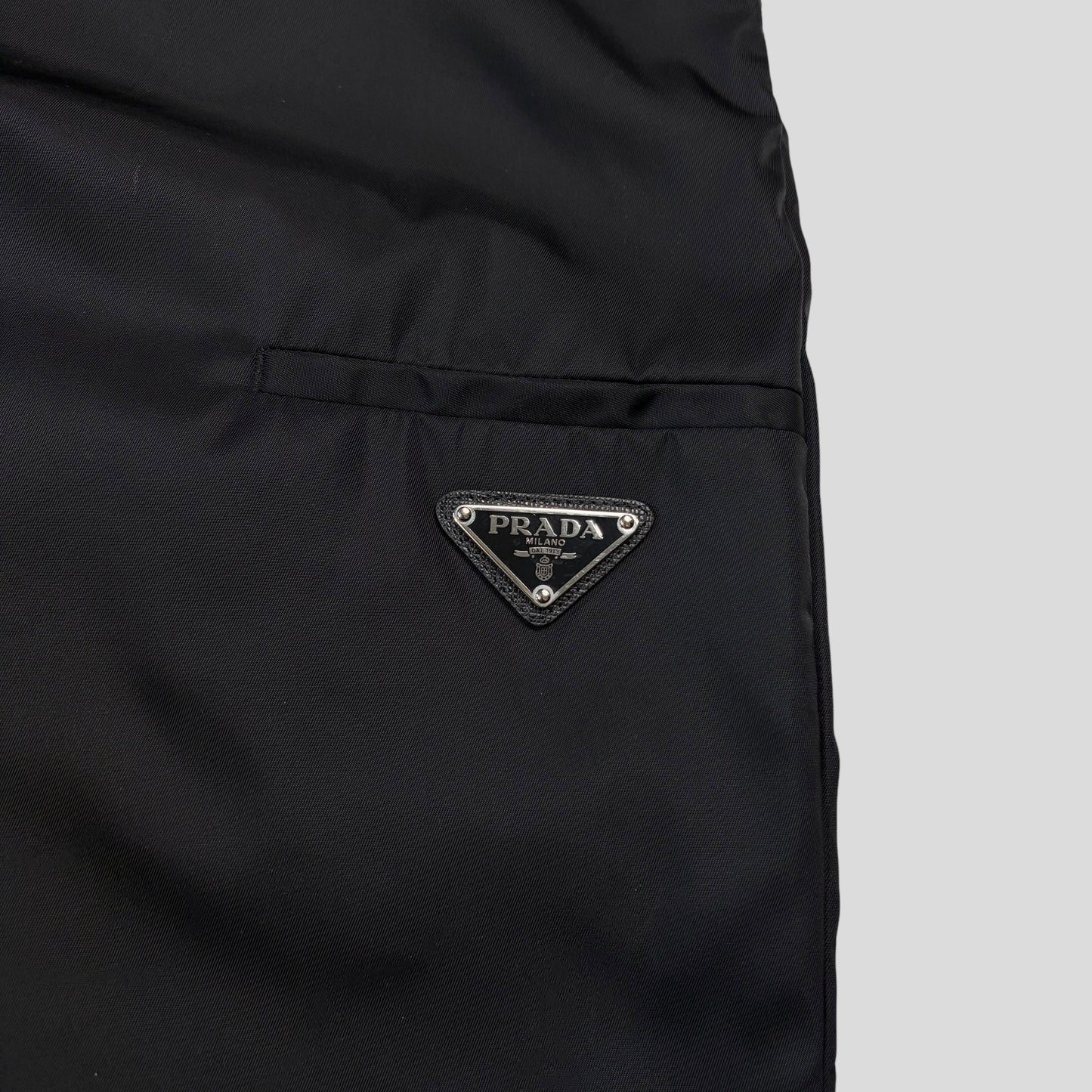 Prada Milano 2018 Black Nylon Gabardine Triangle Logo Trousers - IT40