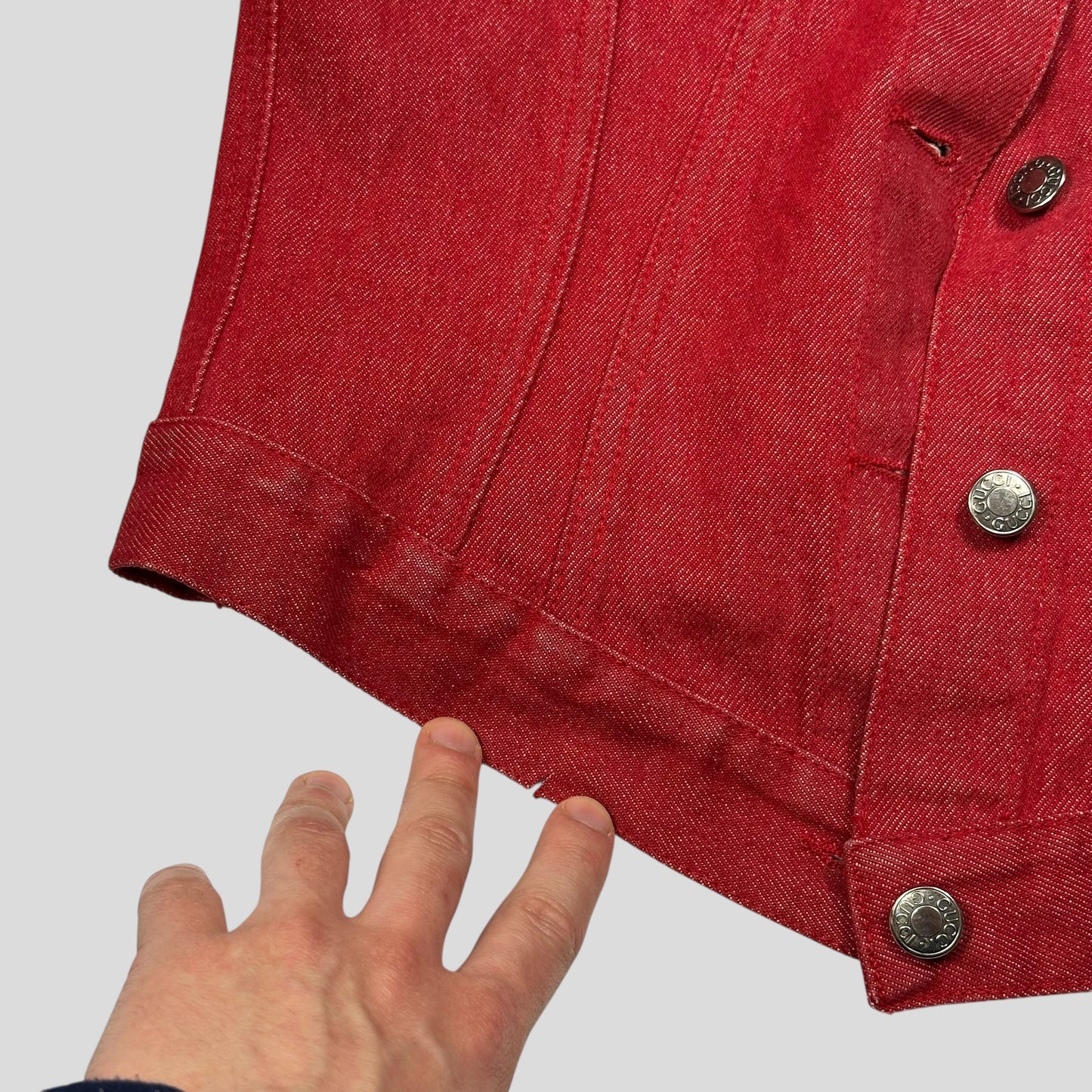 Gucci by Tom Ford 1999 Red Denim Cropped Front Drop Jacket - IT42