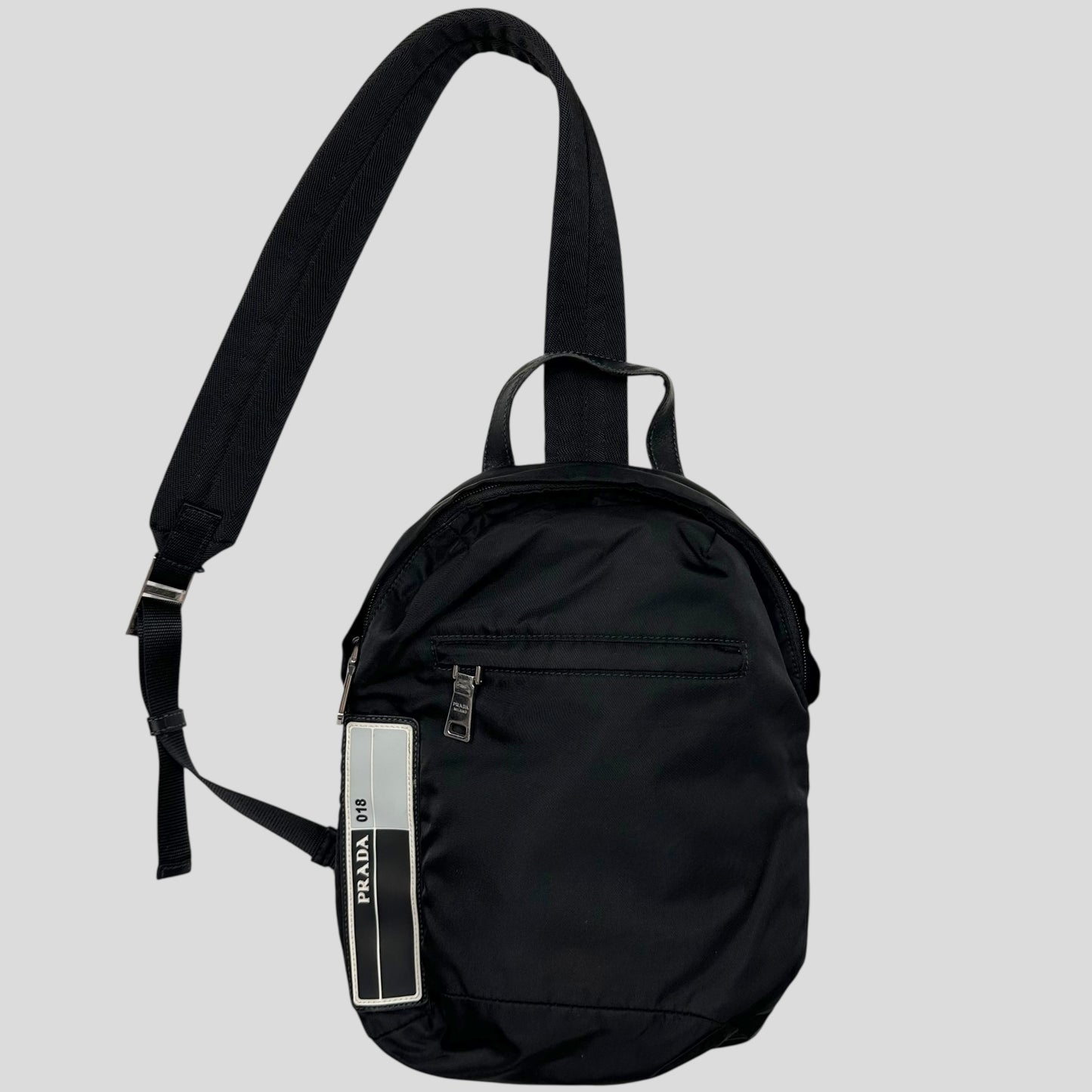 Prada 2018 Rubber Race Logo Nylon Sling Harness Backpack