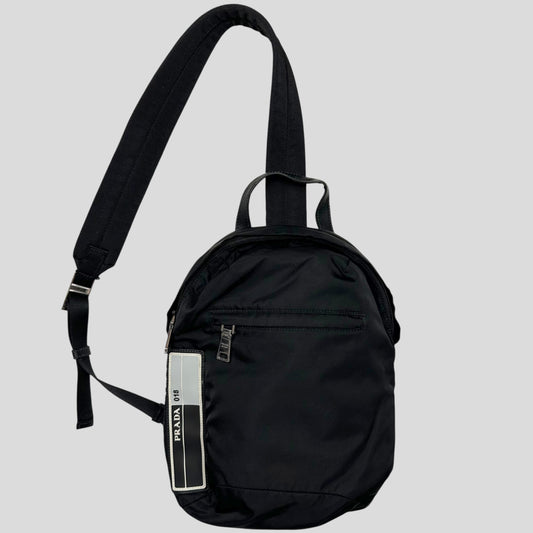 Prada 2018 Rubber Race Logo Nylon Sling Harness Backpack