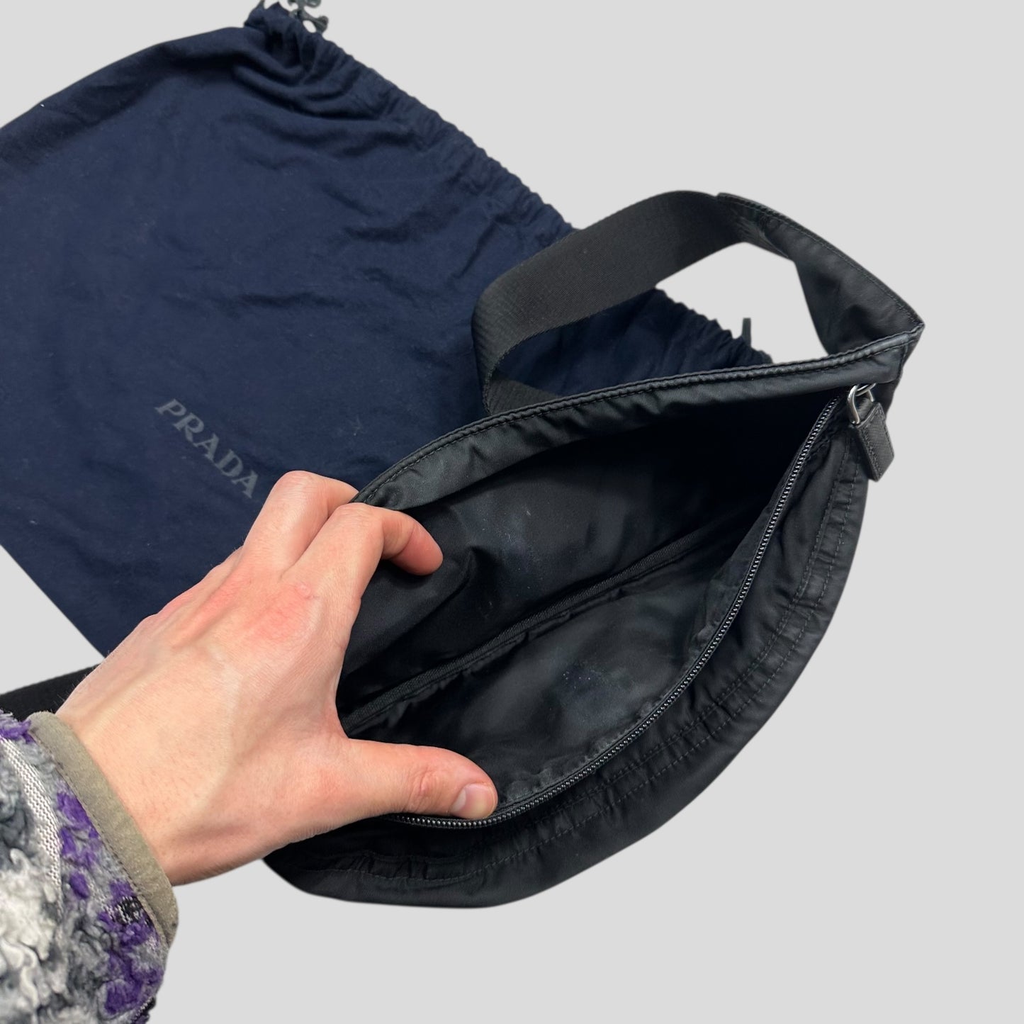 Prada Milano Plaque Logo Black Nylon Crossbody Beltbag