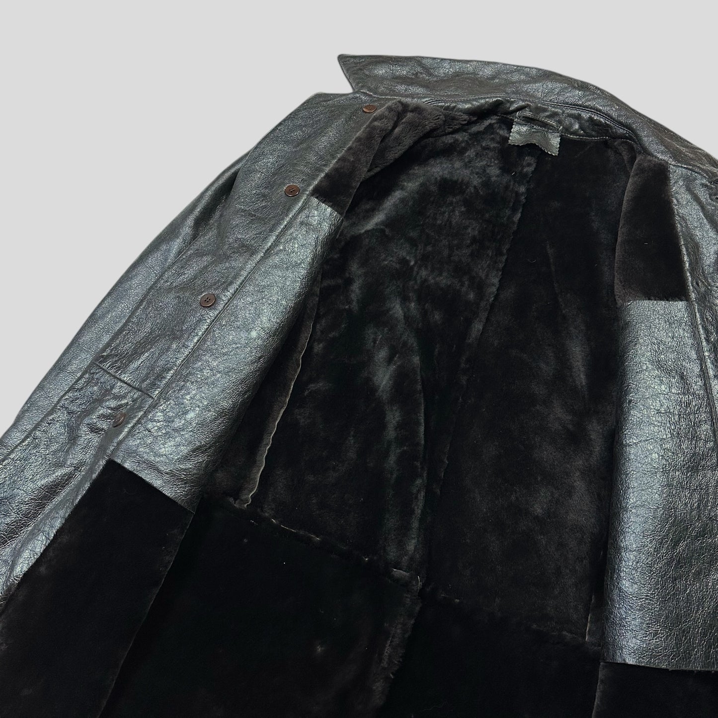 Prada Milano 00’s Leather Sheepskin Fur Full Lined Long Coat - IT50 (L/XL)