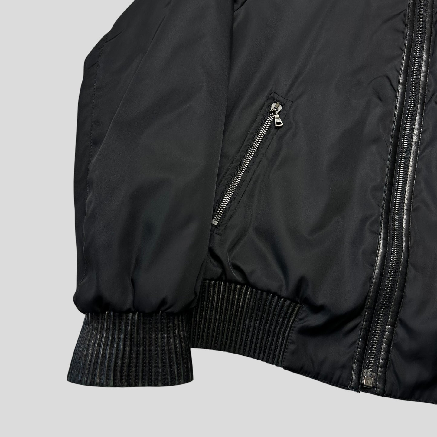Prada Milano 2007 Gabardine Nylon + Leather Bomber Jacket - IT52 (L)