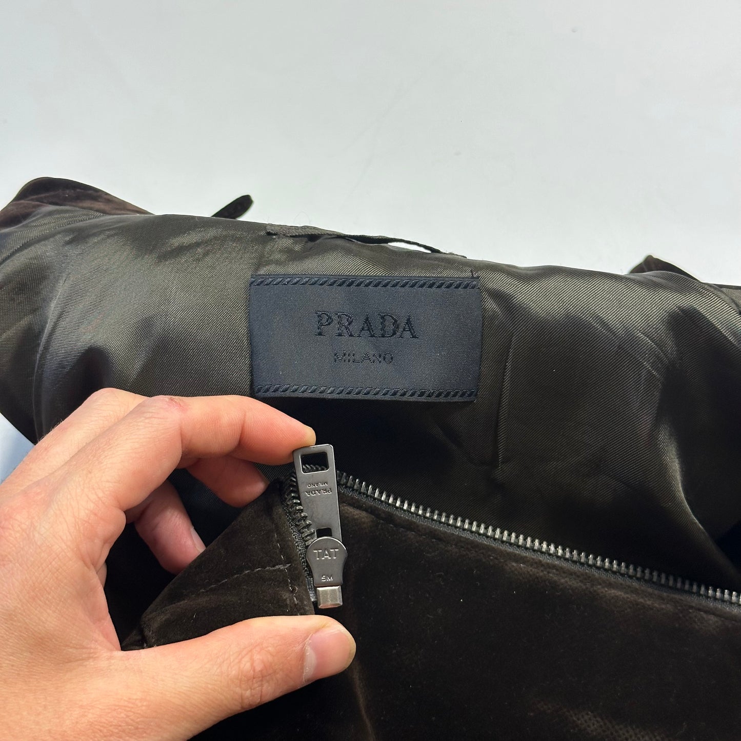 Prada 2024 Brown Velvet Velour Plaque Logo Boxy Jacket - M/L