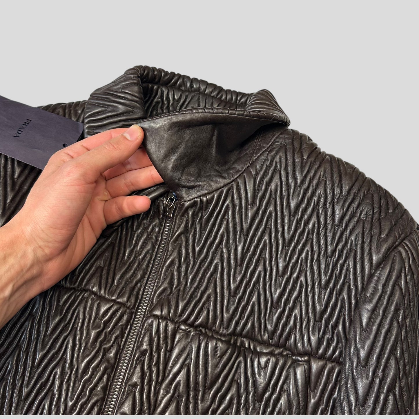 Prada Milano 2006 Runway 3D Ruched Leather Zigzag Jacket - IT48