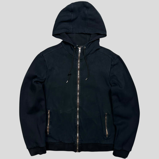 Gucci 2008 Navy Web Stripe Zip Detailed Heavy Cotton Hoodie - M/L