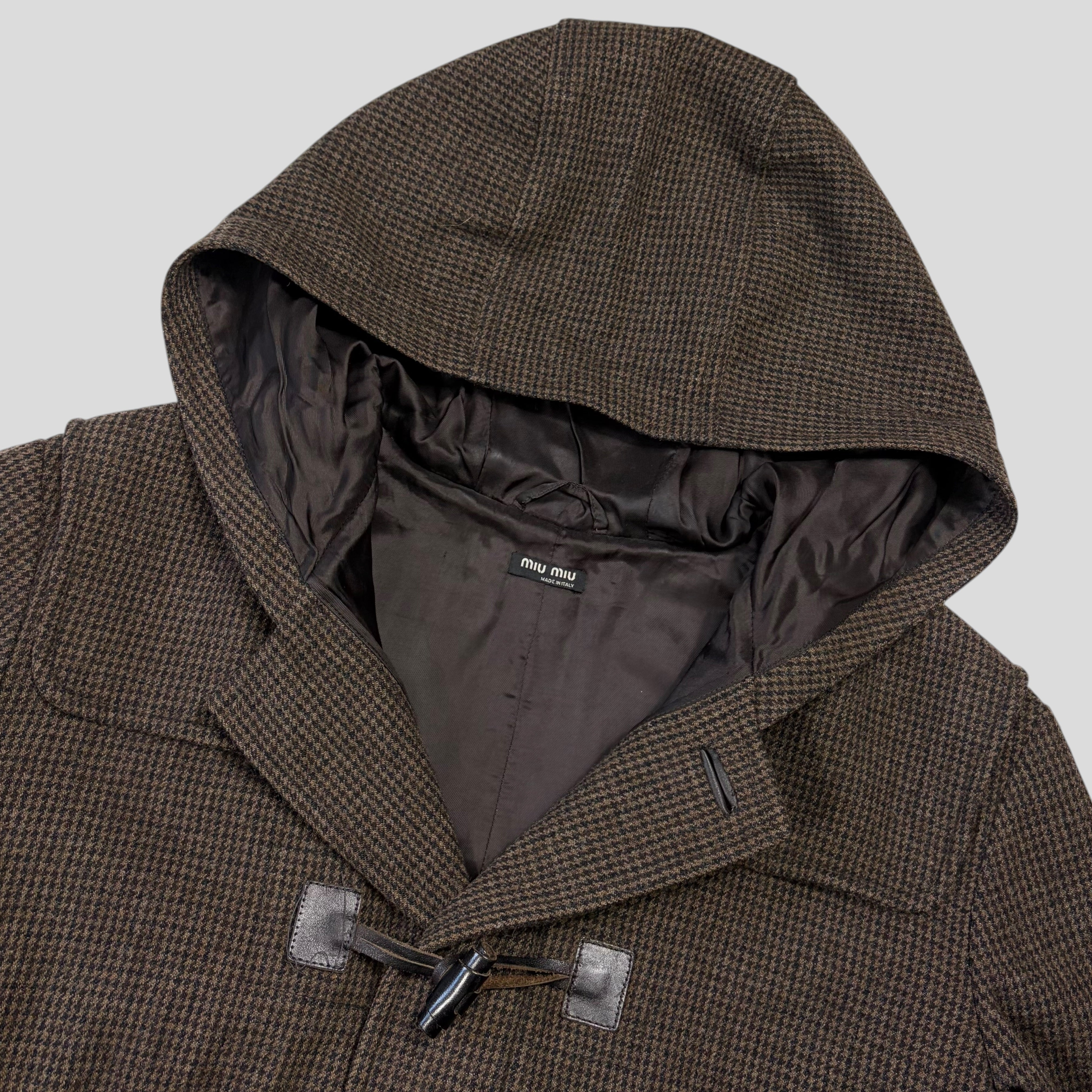 Miu Miu 00's Herringbone Wool Cropped Duffle Toggle Jacket - IT52