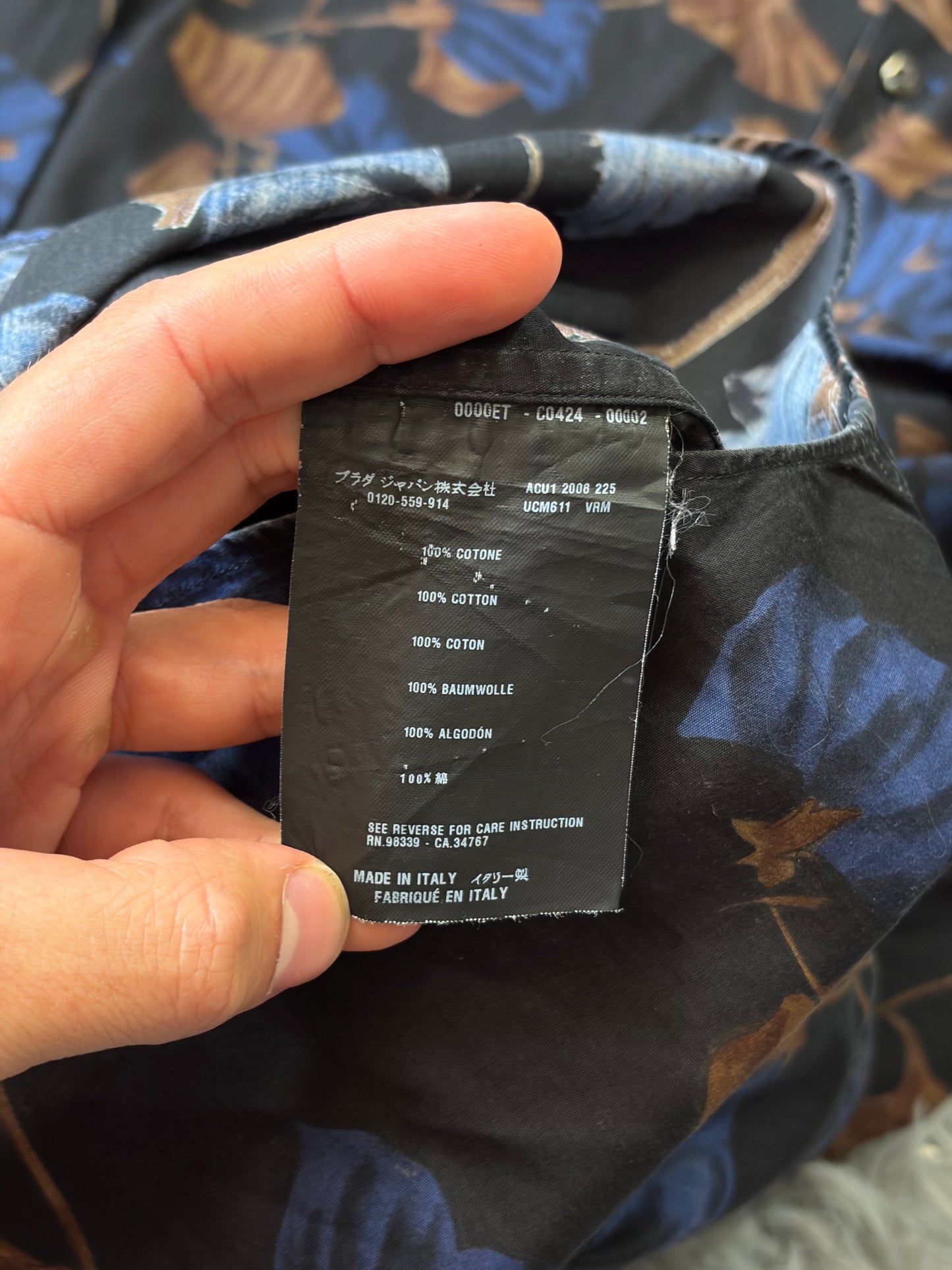 Prada Milano 2008 Hibiscus Black Floral Logo Shirt - M/L