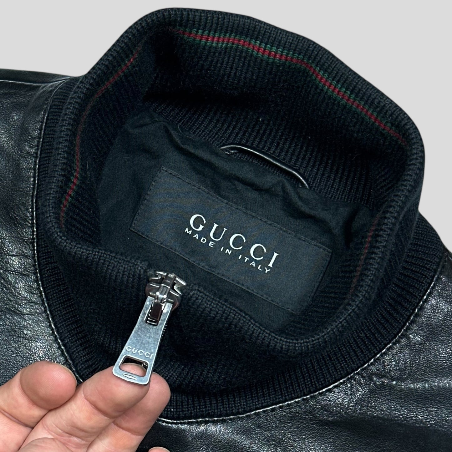 Gucci Nappa Leather Logo Web Bomber Jacket - IT46 (S)