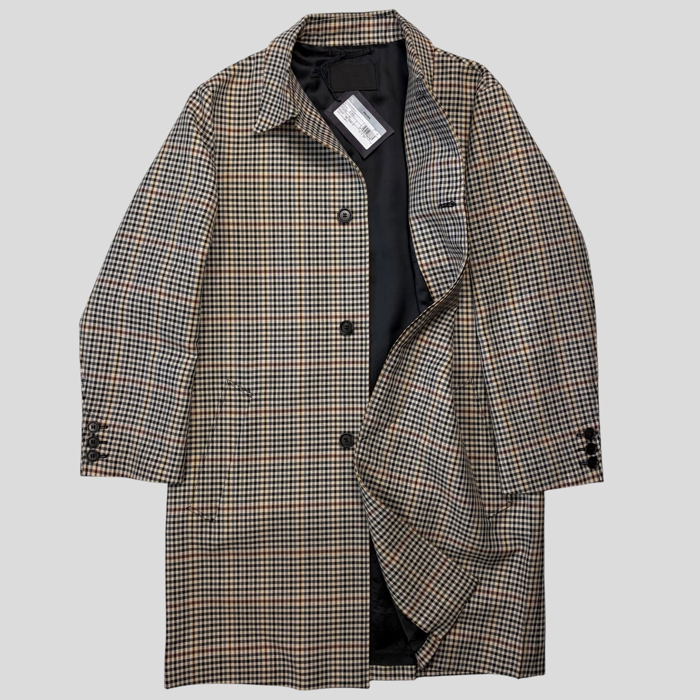 Prada 2020 Plaid Houndstooth Impermeable Virgin Wool Car Coat  - M
