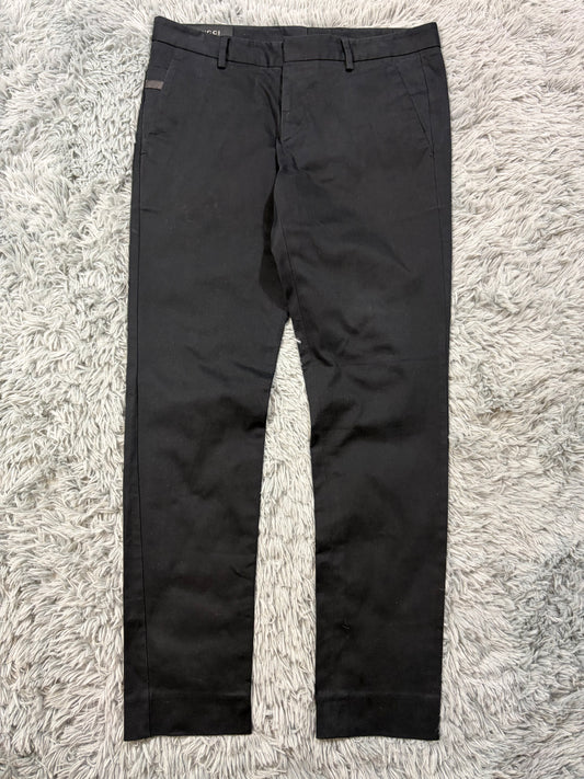 Gucci 2012 by Frida Giannini Leather Logo Black Trousers - 50