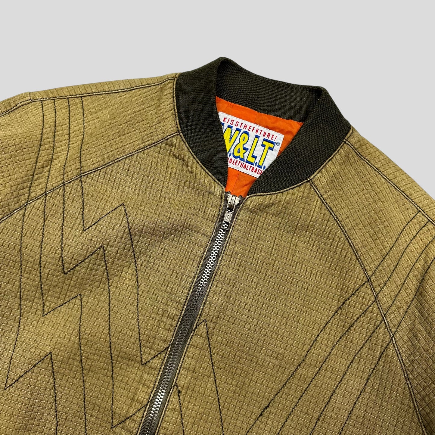 W+LT Walter 00’s 3D Textured Ripstop Embroidered Lightning Bomber Jacket - S