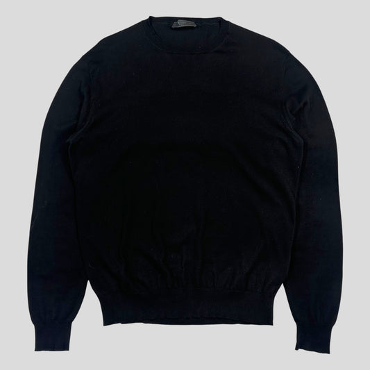 Prada Milano 2022 Black Cotton Crewneck Knit Jumper - M