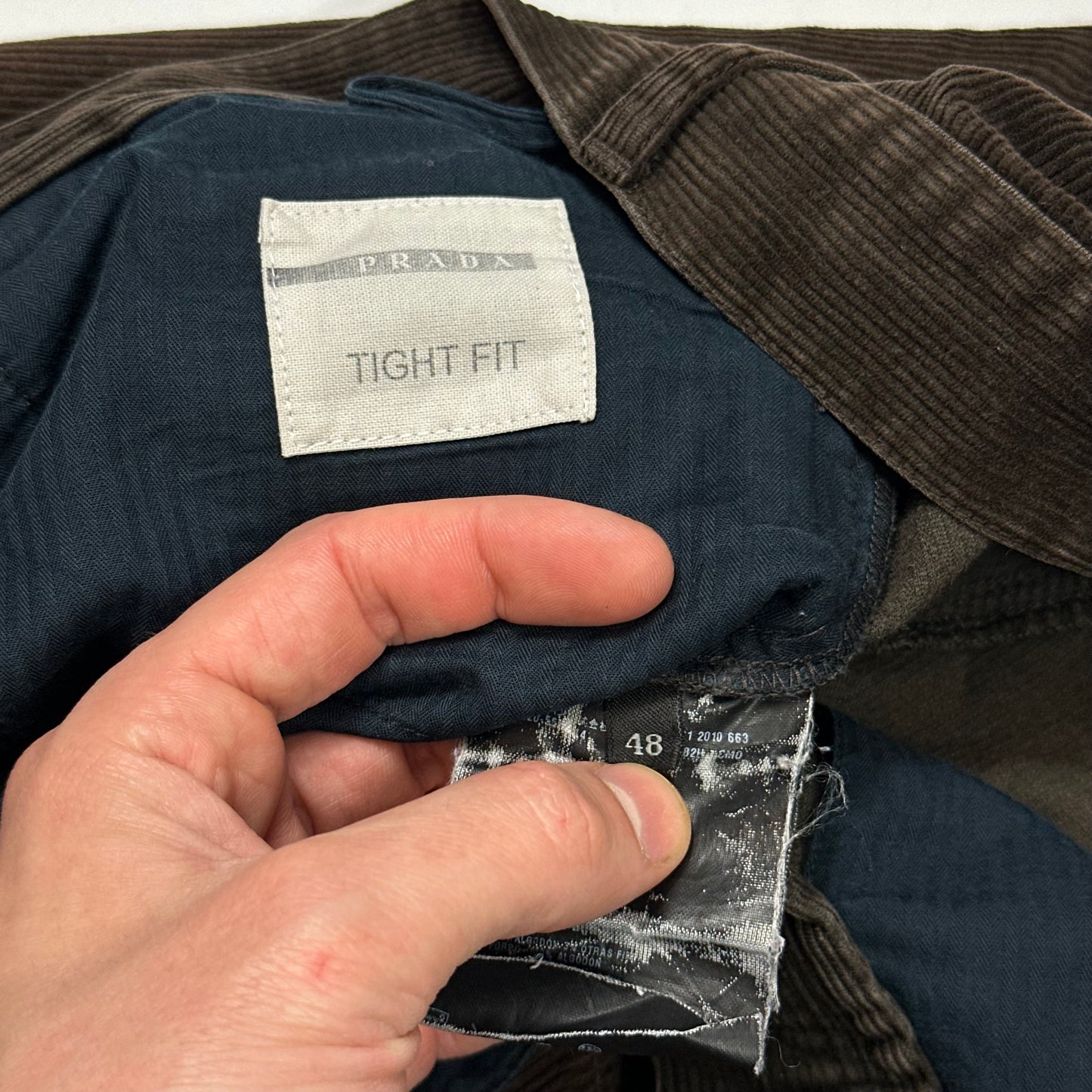 Prada Sport 2010 Black Logo Tab Brown Corduroy Trousers - IT48