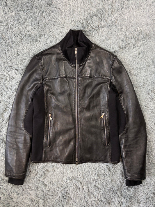 Prada Sport 00’s Leather & Wool Padded Hybrid Biker Jacket - IT50