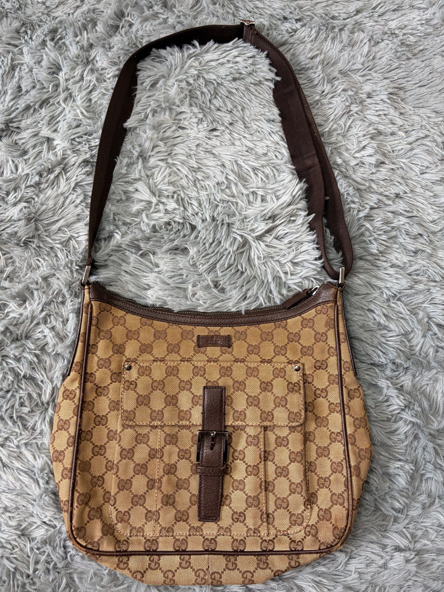 Gucci GG Monogram Brown Canvas Satchel Crossbody Bag