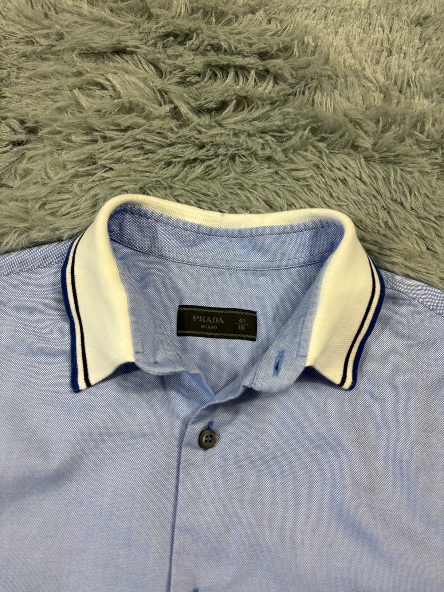 Prada 2015 Lavender Blue Textured Contrast Collar Shirt - M/L