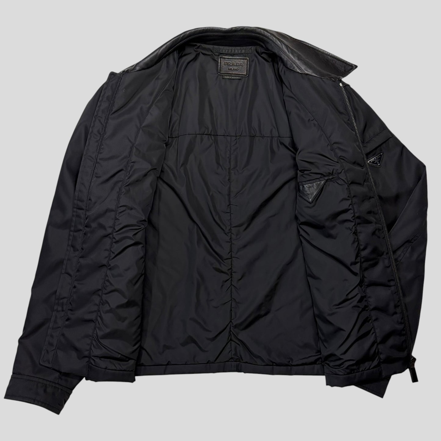 Prada 2013 Triangle Logo Gabardine Nylon & Leather Blouson Jacket - L/XL