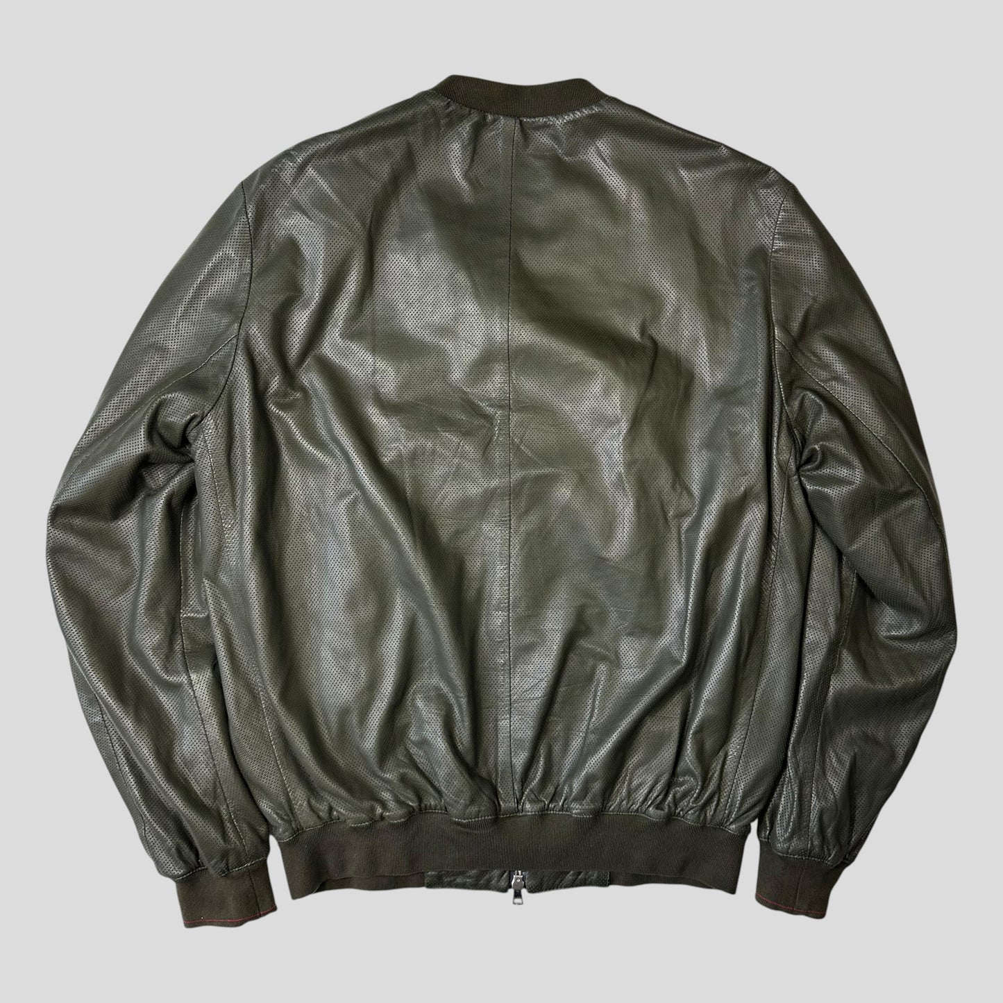 Gucci by Tom Ford 00’s Perforated Nappa Leather Green Bomber Jacket - IT52