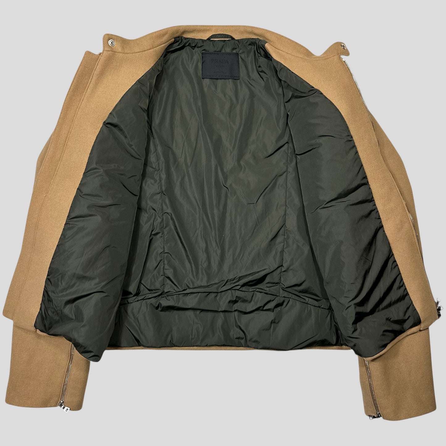 Prada Milano 1999 Wool Padded Leather Detailed Biker Jacket - L