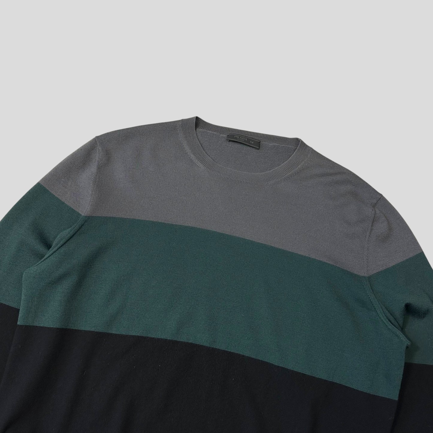 Prada 2015 Tri-colour Virgin Wool Lightweight Crewneck Jumper - M/L