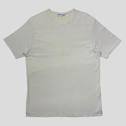 Stone Island 2003 Textured Cotton Embroidered Spellout T-shirt - L/XL