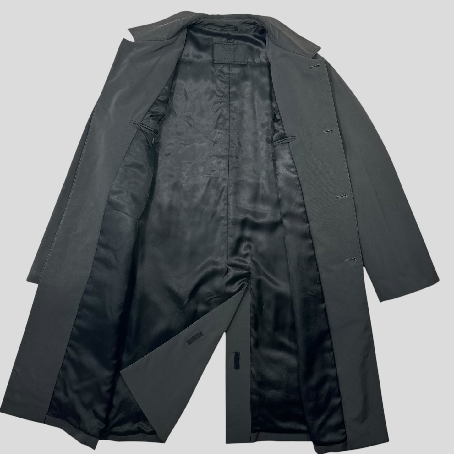 Prada AW00 Soft Touch Technical Polyester Grey Trench Coat - M/L