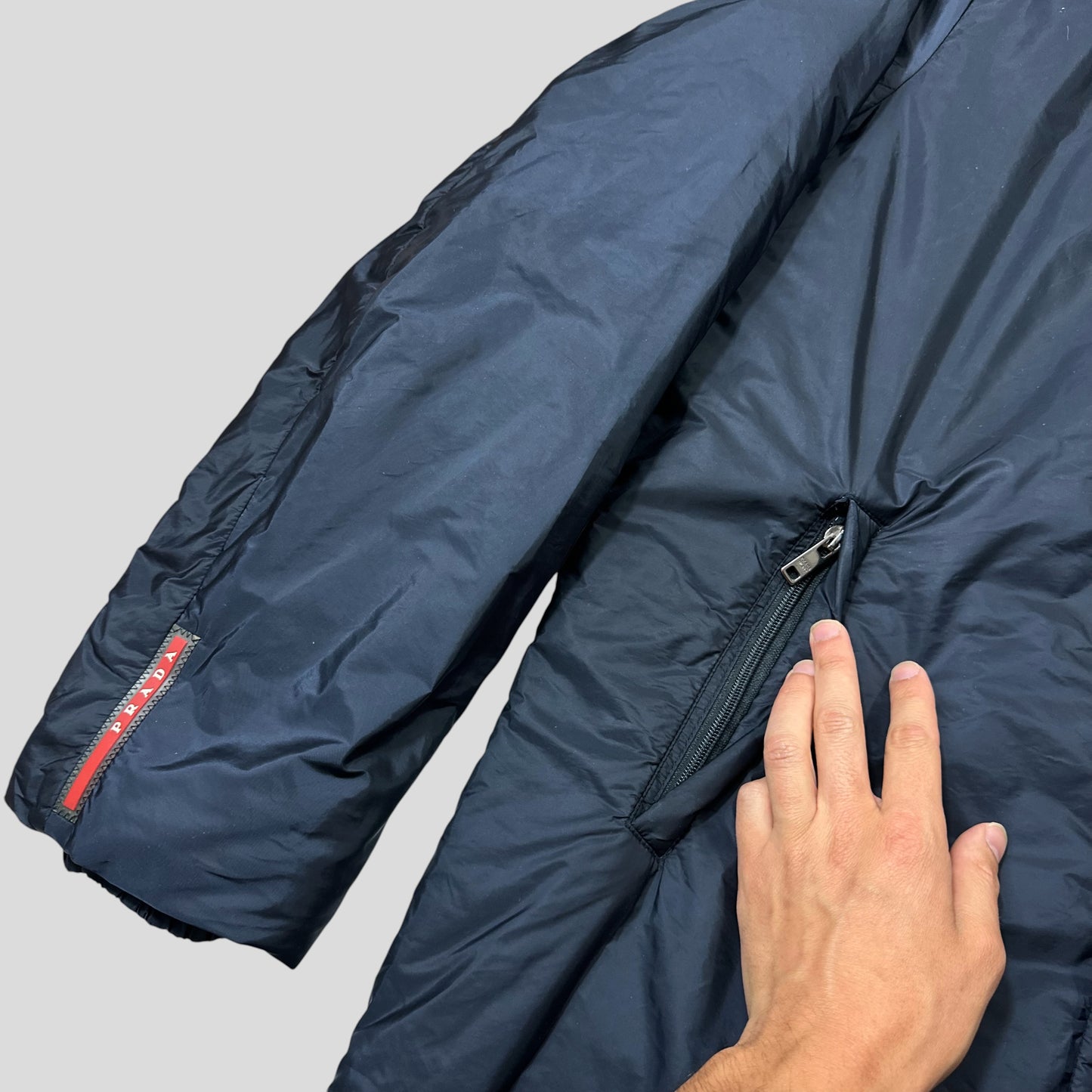 Prada 2015 Red Tab Nylon Padded Technical Parka Coat - L/XL