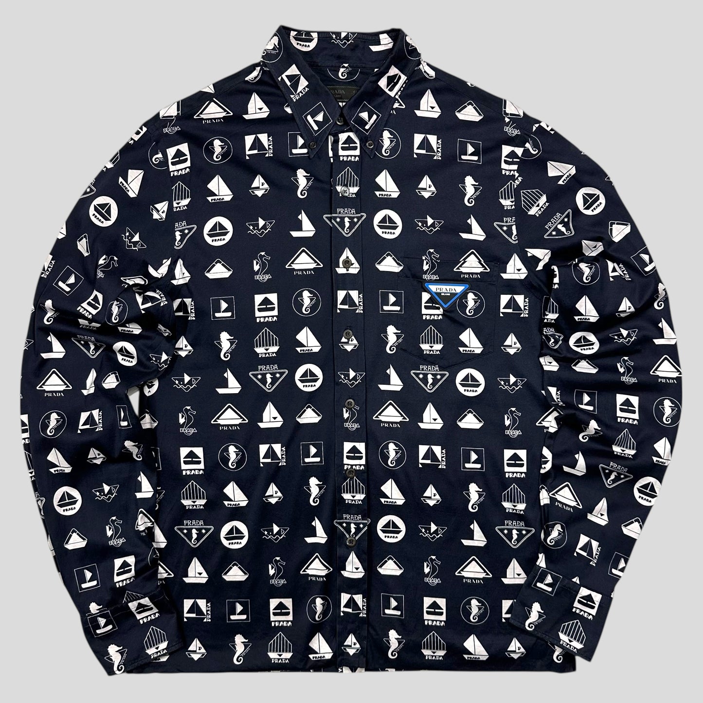 Prada 2018 Rubber Race Logo Sailing Print Shirt - M