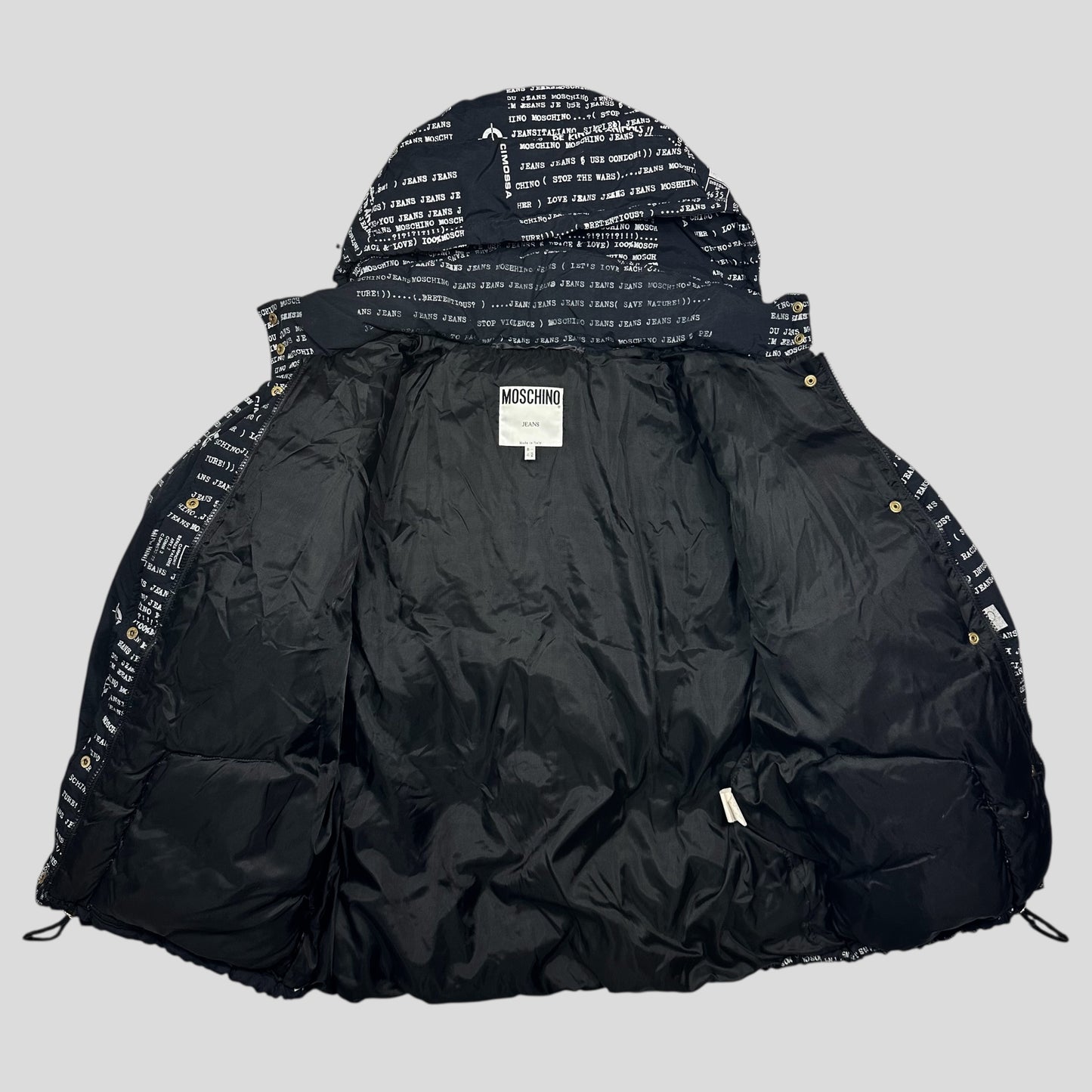Moschino Jeans 90’s Typewriter Goose Down Puffer Jacket - XL