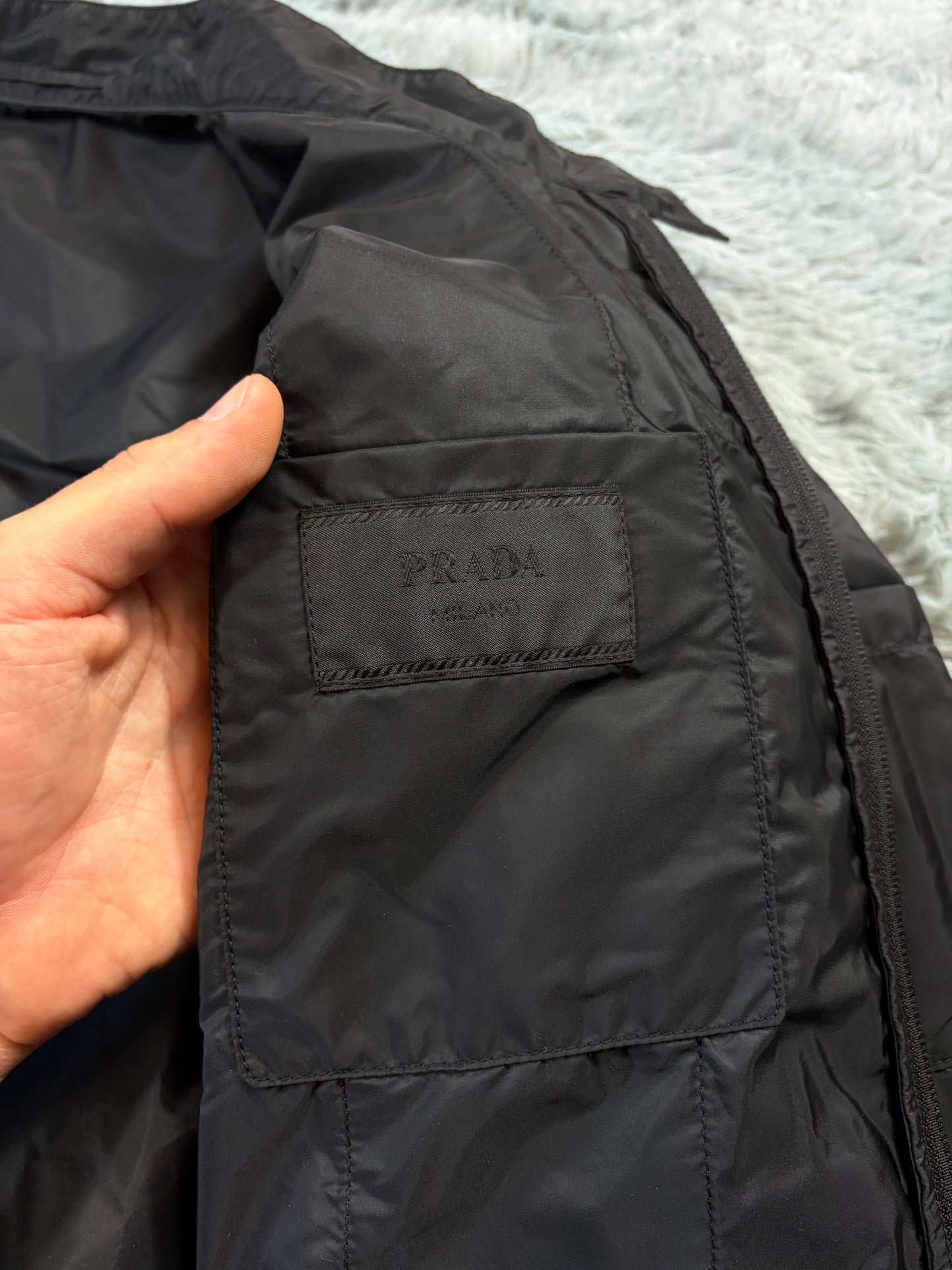 Prada 2018 Rubber Race Logo Striped Nylon Pocket Jacket - IT52