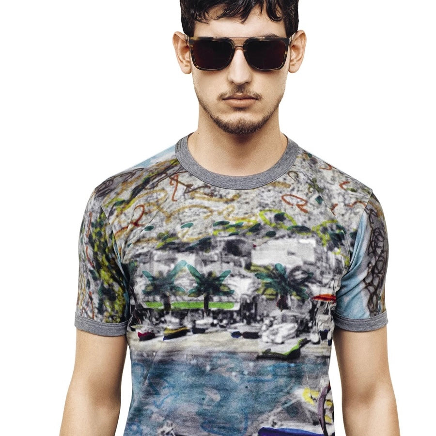 Dolce & Gabbana SS15 Idyllic Beach Watercolour Print Ringer T-shirt - M