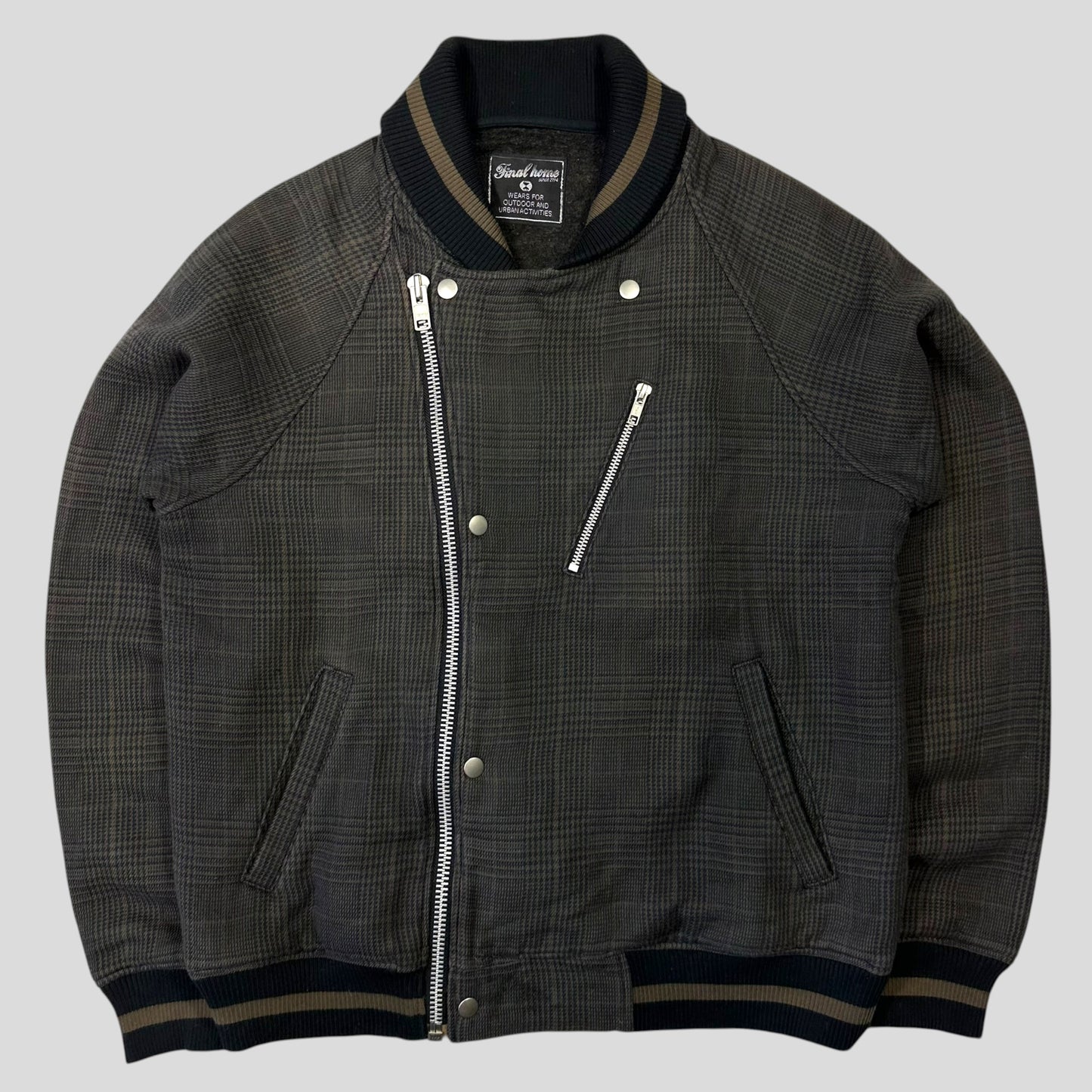 Final Home 1999 Asymmetrical Tonal Plaid Bomber Jacket - S/M
