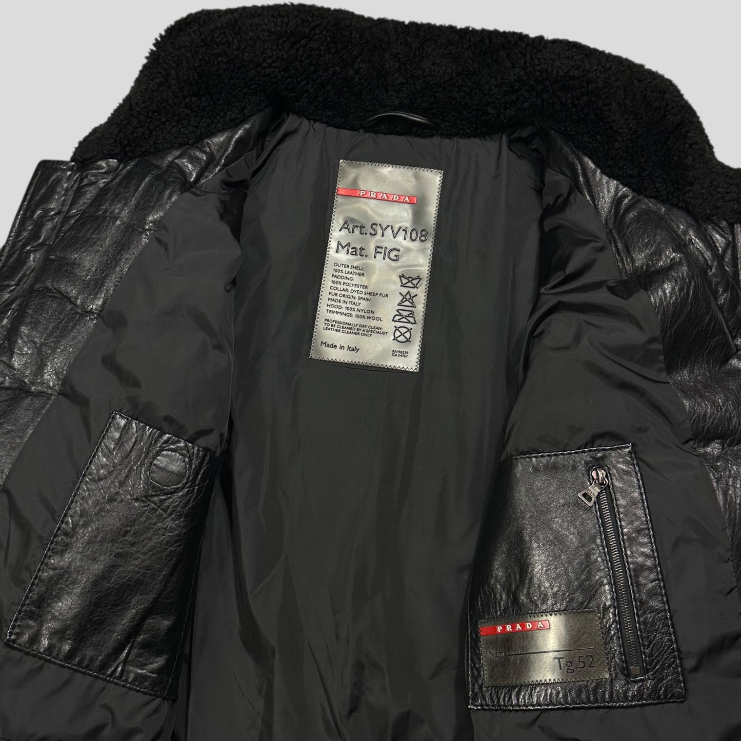 Prada Sport 00’s Leather Aviator Shearling Fur Collar Hooded Puffer - IT52 (L)