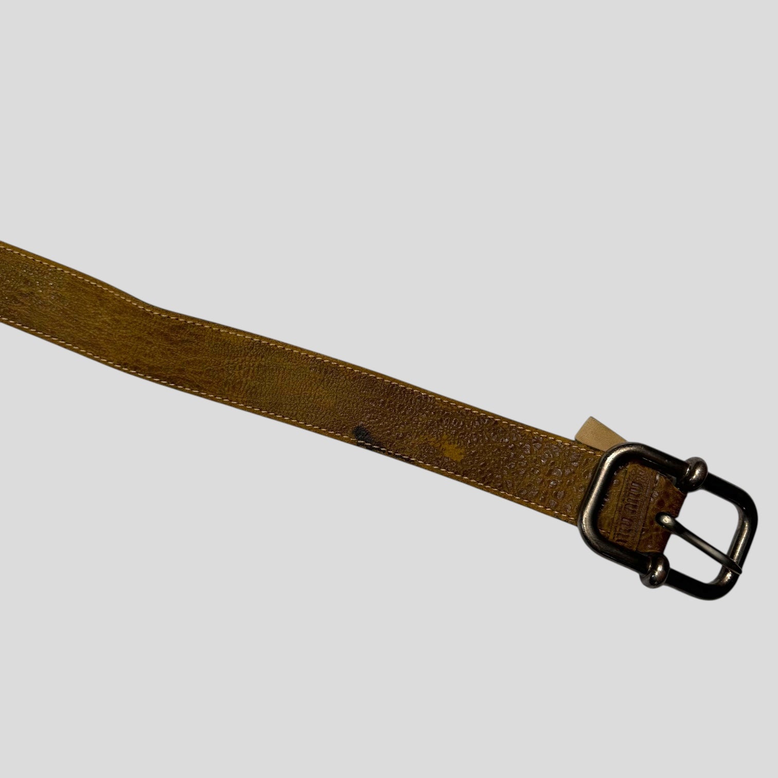 Miu Miu 00's Leather Textured Metal Buckle Logo Belt - 30-38