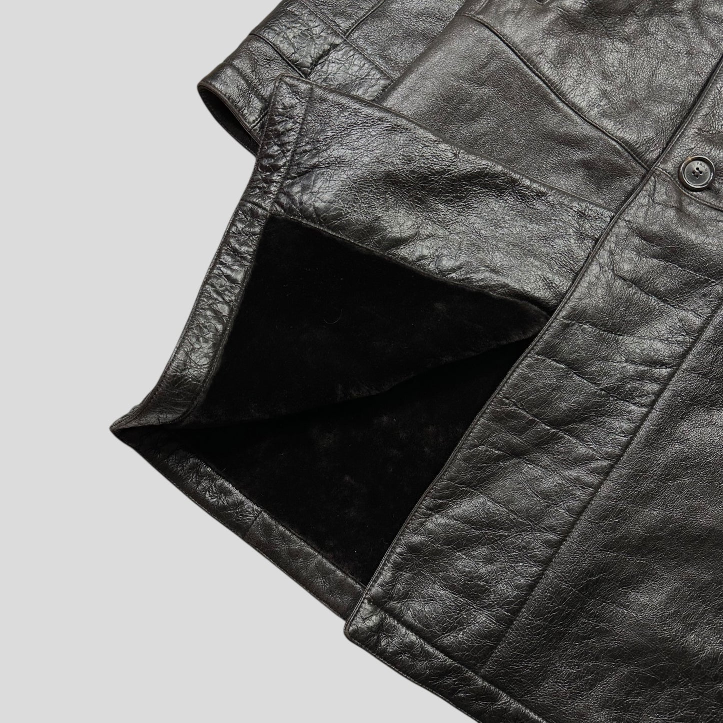 Prada Milano 00’s Leather Sheepskin Fur Full Lined Long Coat - IT50 (L/XL)