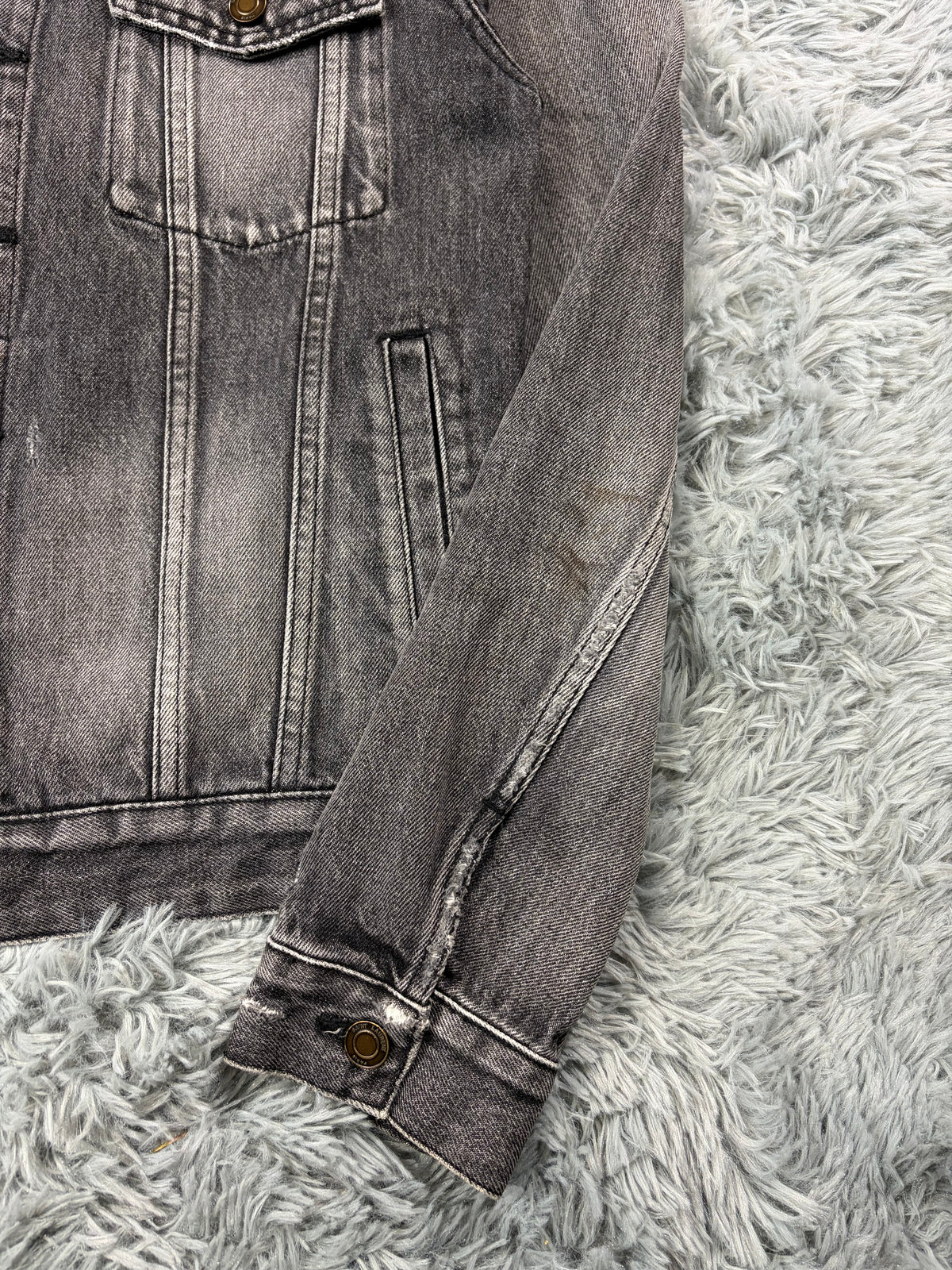 Saint Laurent 2017 Distressed Denim Grey Trucker Jacket - S