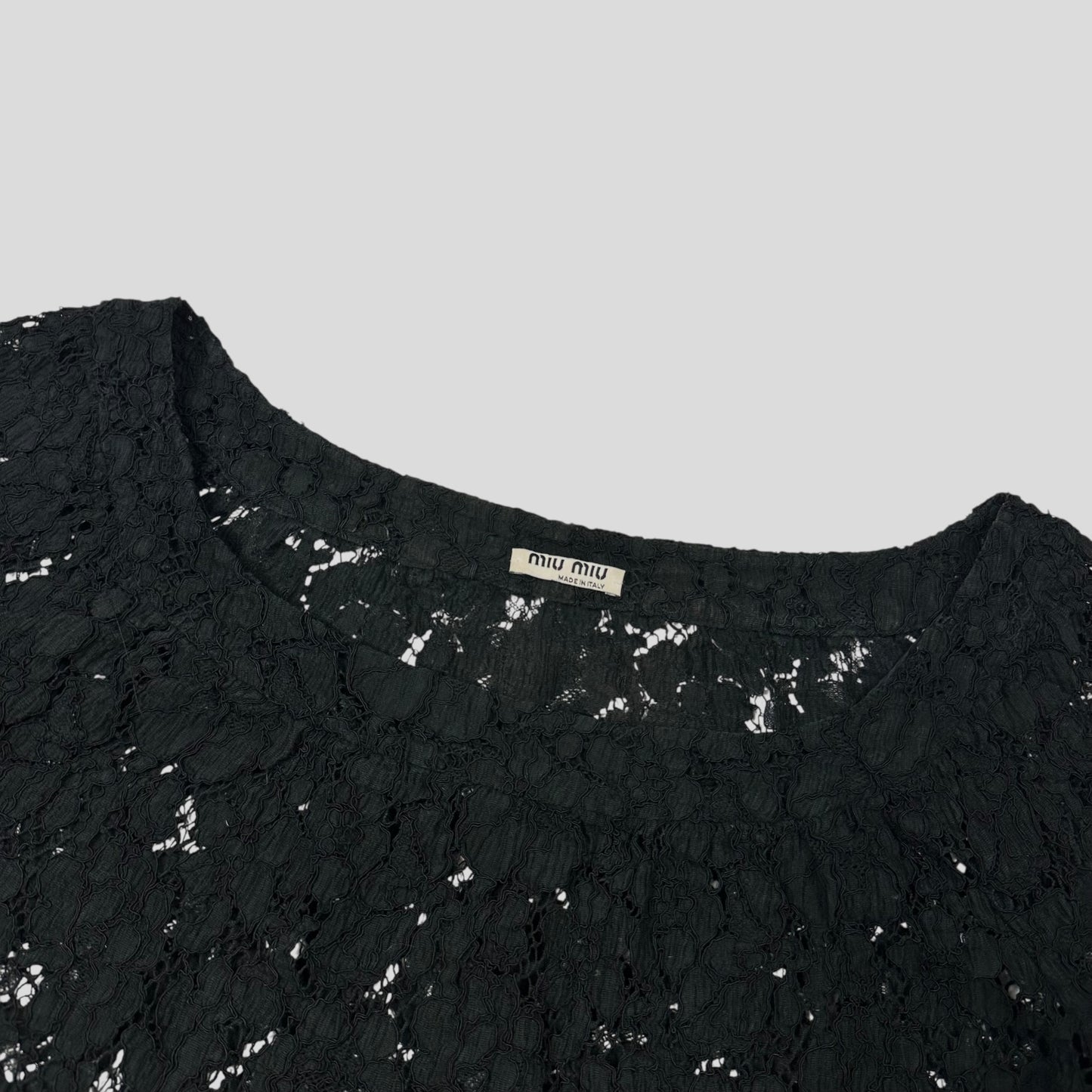 Miu Miu 00’s Floral Broderie Lace 3/4 Sleeve Top - M