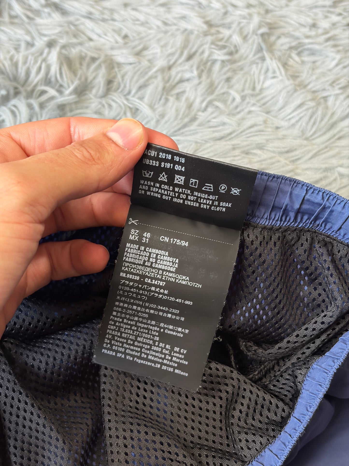 Prada Milano 2018 Triangle Double Logo Blue Nylon Shorts - IT46