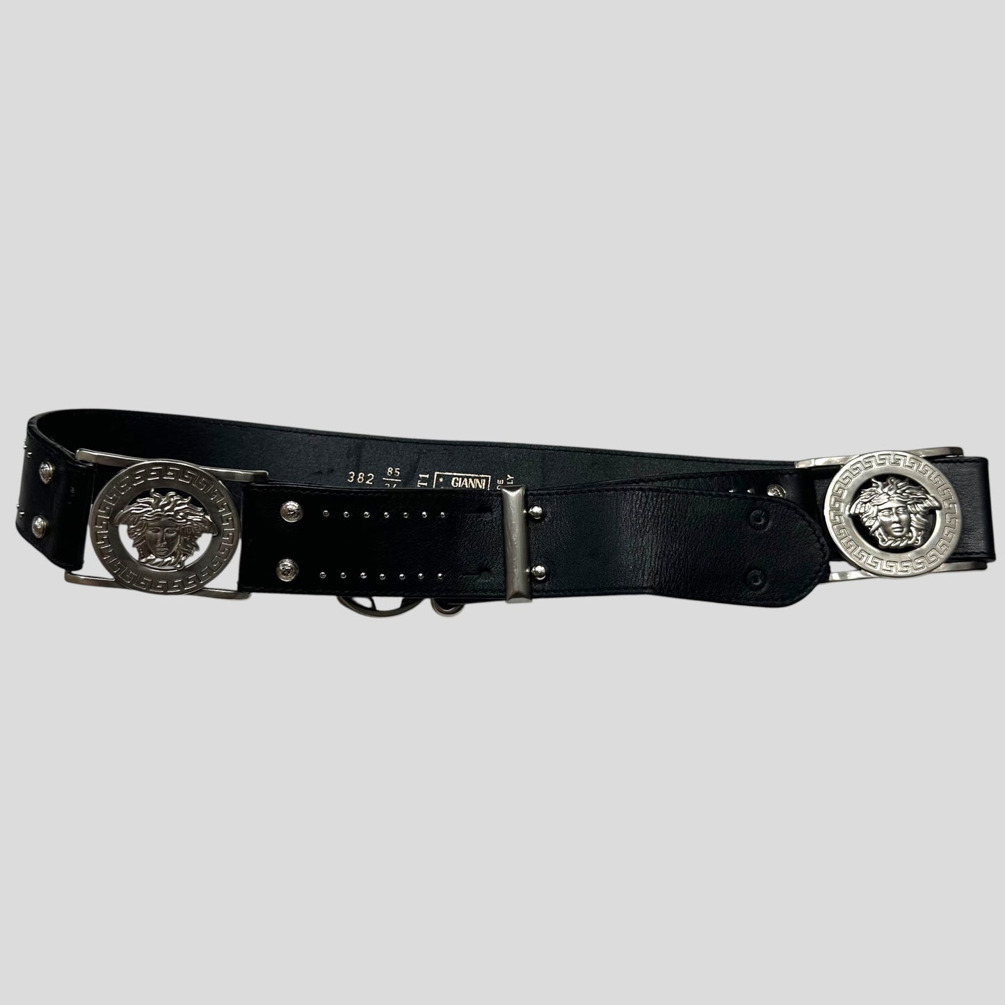Gianni Versace 1996 Studded Metal Medusa Leather Belt