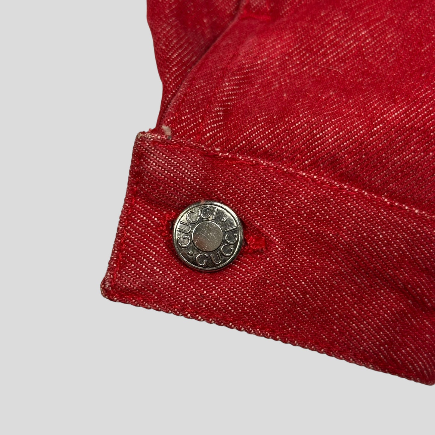 Gucci by Tom Ford 1999 Red Denim Cropped Front Drop Jacket - IT42