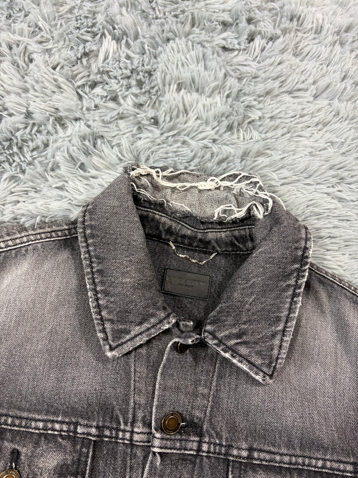 Saint Laurent 2017 Distressed Denim Grey Trucker Jacket - S